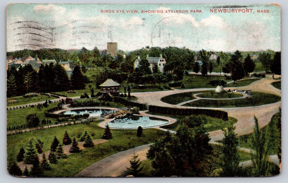 1908 Birds Eye View Atkinson Park Newburyport MA Postmarked Robbins Bros History